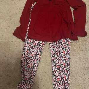 Floral Print Pants with Red Top